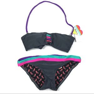RAISINS 2 pc swimsuit Small gray striped bandeau